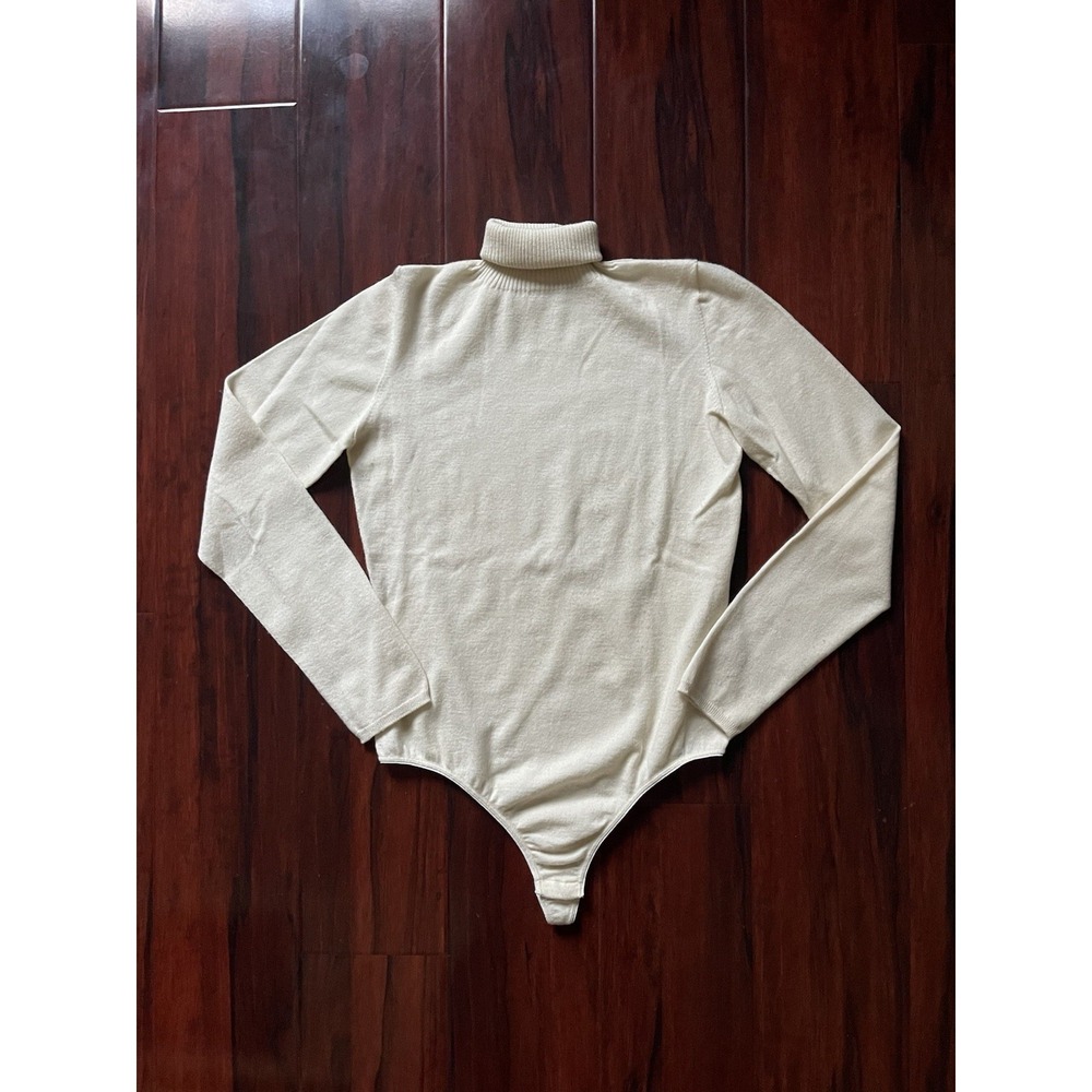 Vintage Fogal Long Sleeve Turtleneck Body Suit White Cashmere Women's 42 Large